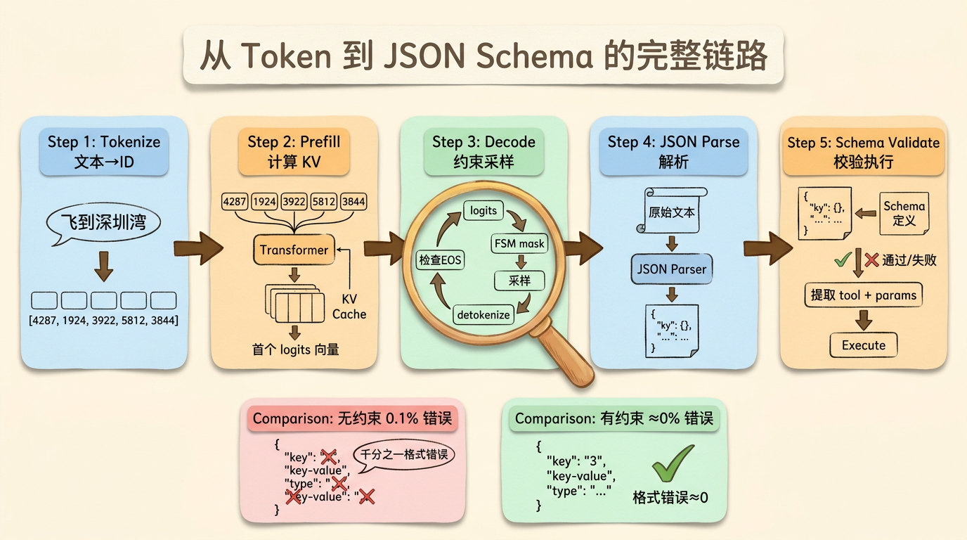 Token 到 JSON Schema 的五步链路