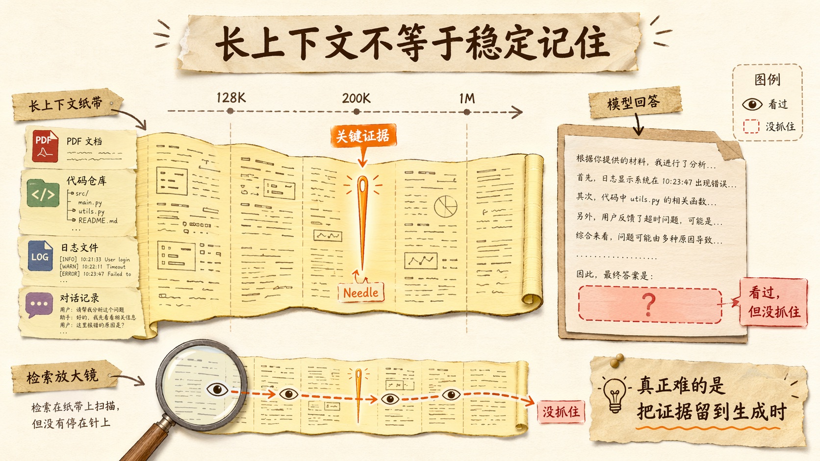 长上下文丢针：关键证据不一定在最近位置