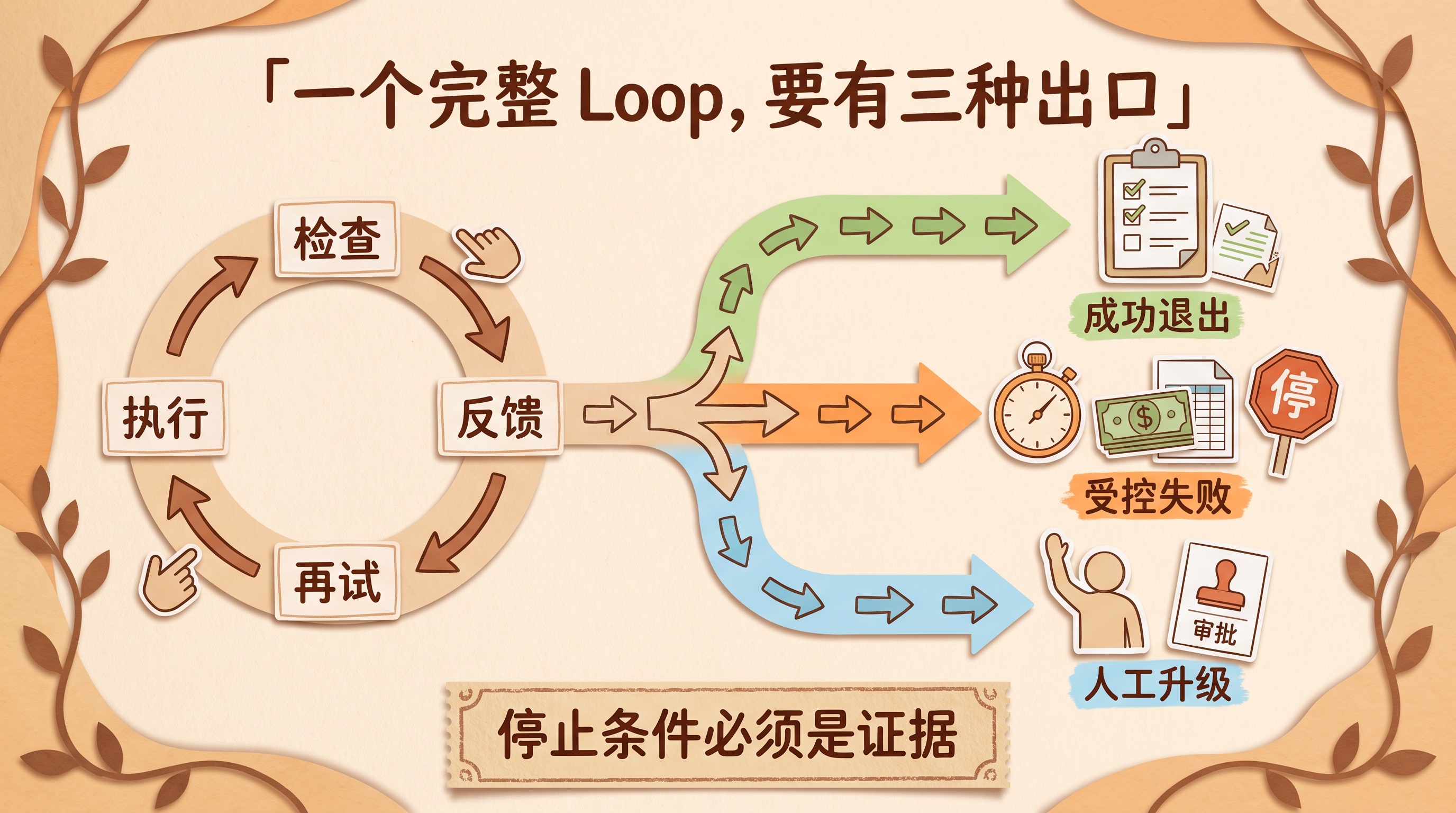 一个完整 Loop 的三种出口:成功、受控失败与人工升级