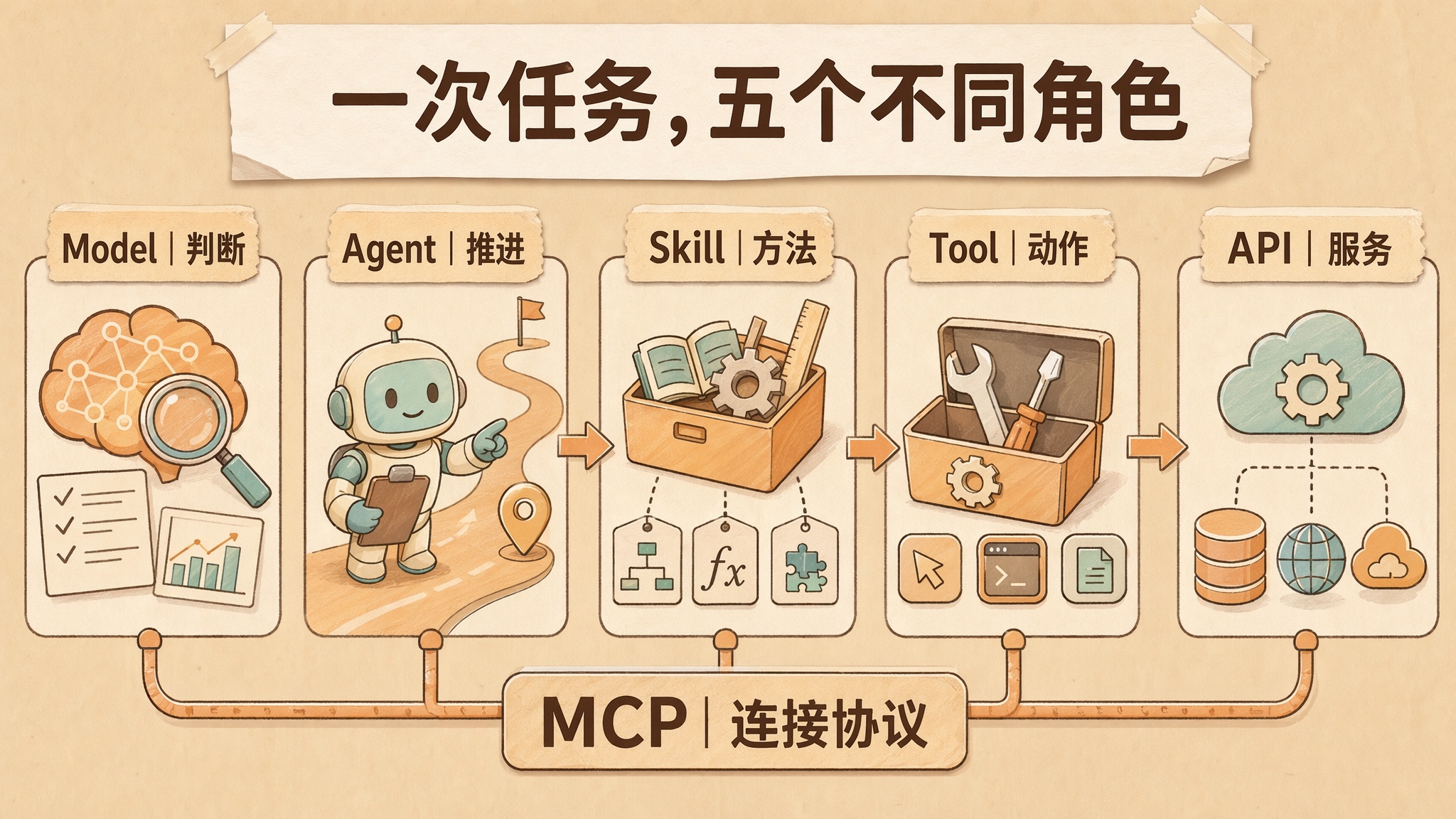 Skill、Tool、MCP、Agent 与 API 的五层关系